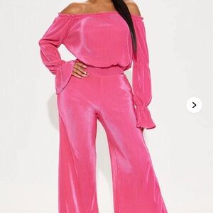 Fashion Nova Vibrant Pink Off-Shoulder Jumpsuit